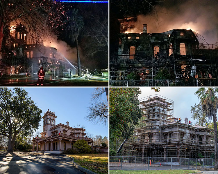 Bidwell Mansion before and after the Dec. 11th fire.